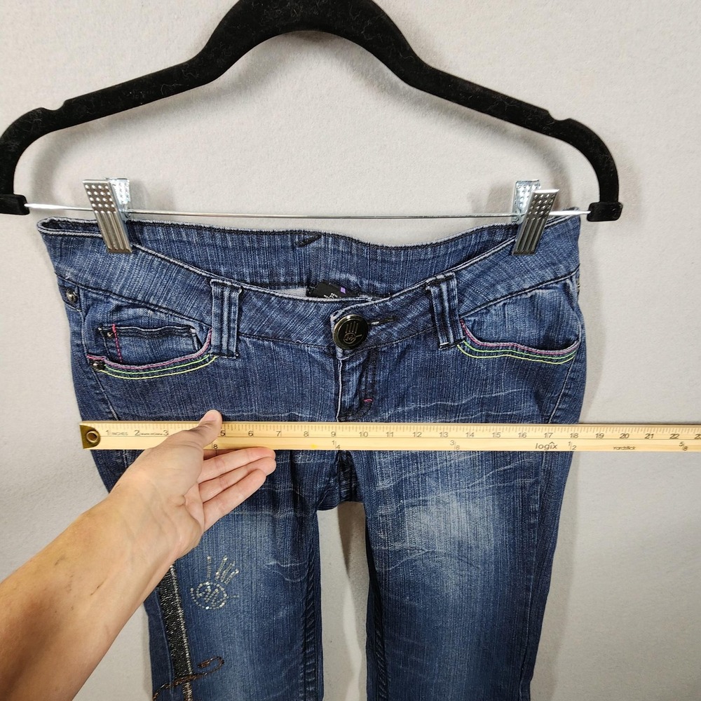 Vintage MisKeen Jeans Womens 5 Embellished Rhinestone Sword Bootcut Stretch - Picture 7 of 14